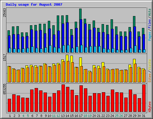 Daily usage for August 2007